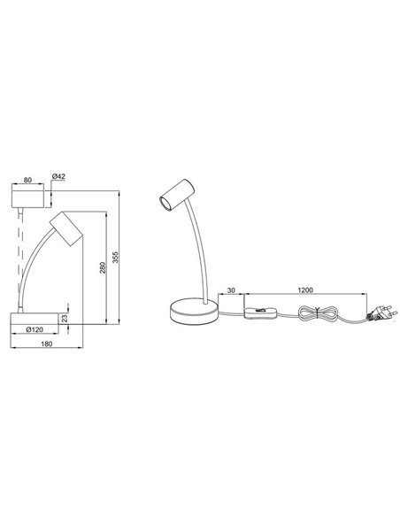 Luminária de mesa TARYN, com foco ajustável, lâmpada não incluída. 1x GU10 máx. 5W IP20 Branca