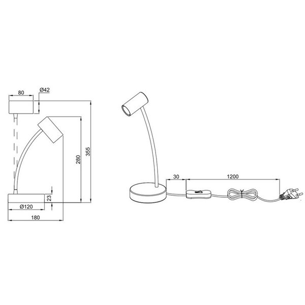 Lámpara de sobremesa TARYN, foco orientable bombilla excl. 1x GU10 max. 5W IP20 Blanco