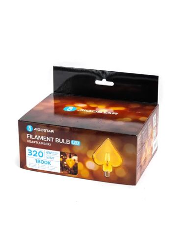 Bombilla de filamento LED con forma CORAZÓN E27, 4W equivale a 32W, 320Lm,  luz súper cálida 1800K
