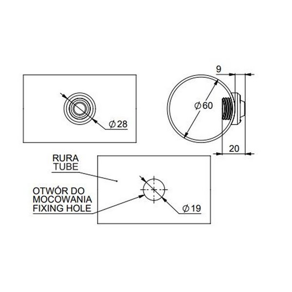 Feu de position avant à LED LD 2631 pour tube Ø60 mm et trou Ø19 mm, homologué 12/24 V, indice de protection IP68