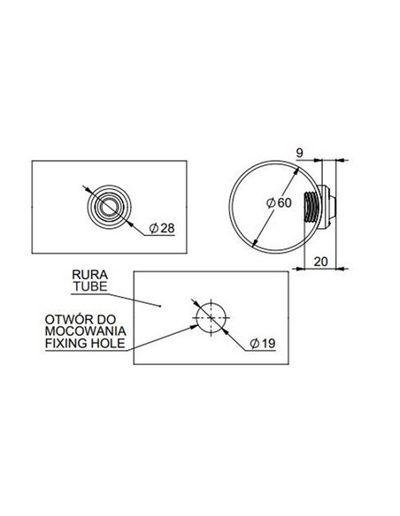 Luz de posição lateral LED para tubo de Ø60mm e furo de Ø19mm LD 2632 12/24V homologada SM1 IP68