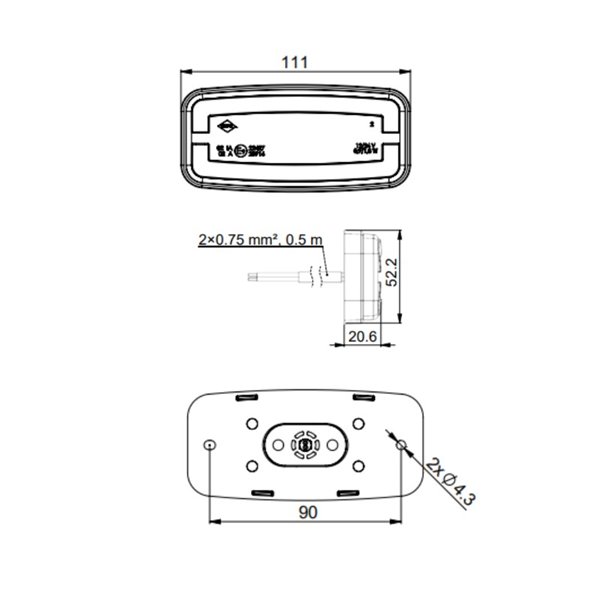 Piloto de galibo lateral LED Neon LD 2762 12/24V homologado IA SM1 IP68 Ámbar