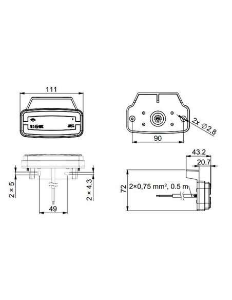 Piloto de galibo lateral LED Neon con soporte LD 2765 12/24V homologado IA SM1 IP68 Ámbar