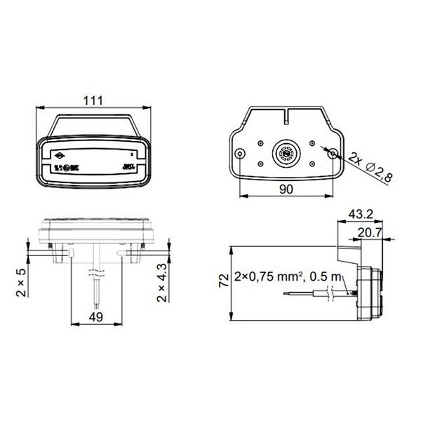 Voyant latéral à LED néon avec support LD 2765 12/24 V, homologué IA SM1 IP68, couleur ambre