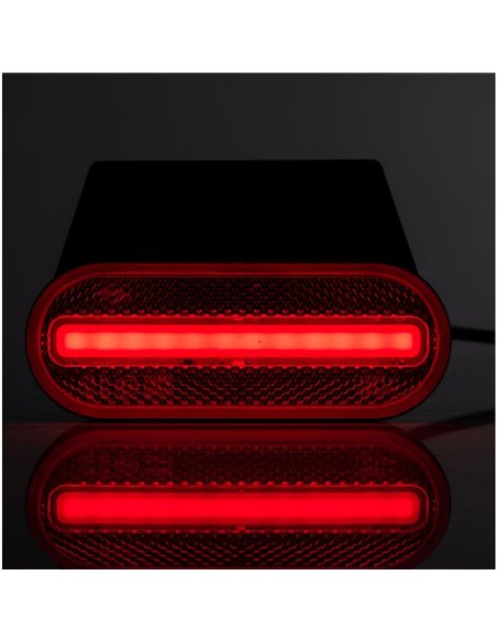 Luz de sinalização traseira oval em LED com suporte LD 2775 12/24V, homologada pela IA R1, IP68, vermelha.