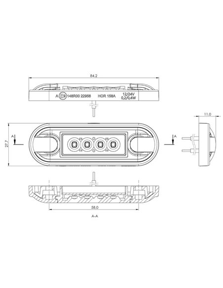 Feu de gabarit arrière à LED plat LD 3212, homologué R1, IP68, rouge