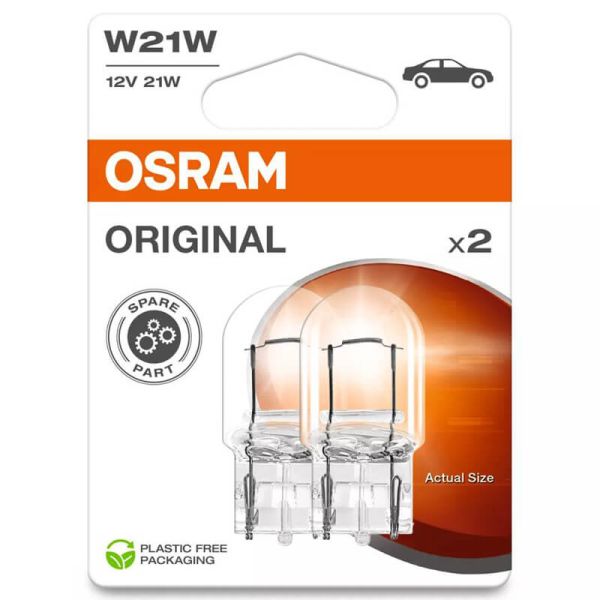 Bombilla Osram W21W Original 12V 21W casquillo W3x16q T20 – Pack 2 unidades
