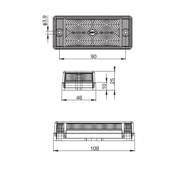 Piloto LED para tercera luz de freno rectangular LSD 745 12/24V homologado S3 IP68