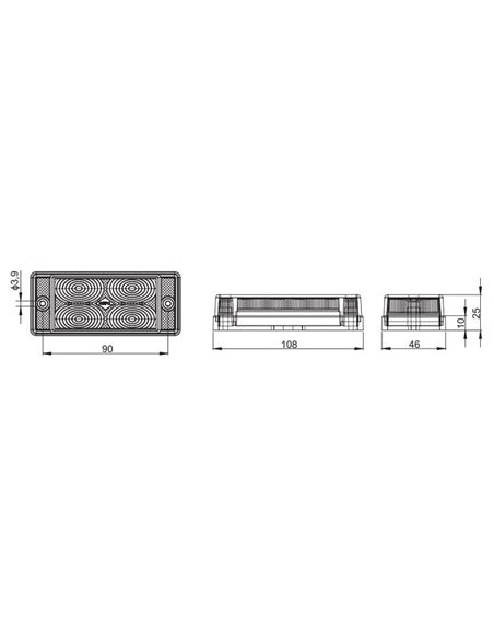 Piloto LED para tercera luz de freno rectangular LSD 745 12/24V homologado S3 IP68