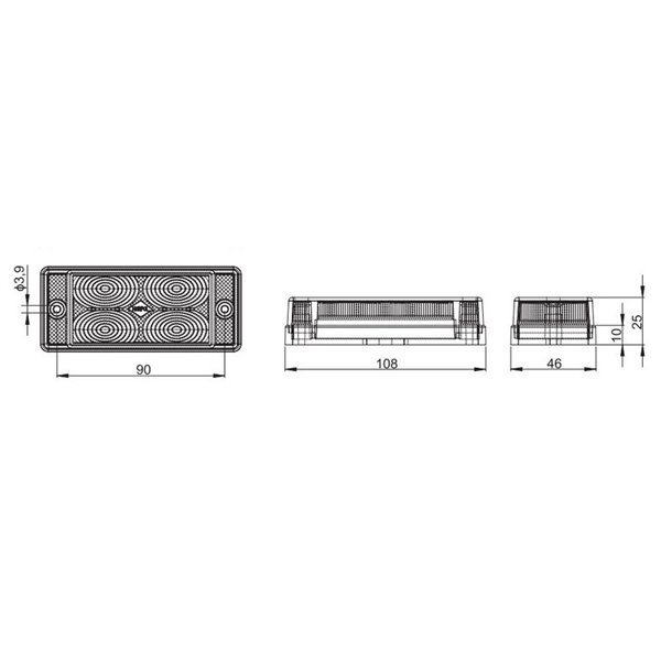 Piloto LED para tercera luz de freno rectangular LSD 745 12/24V homologado S3 IP68