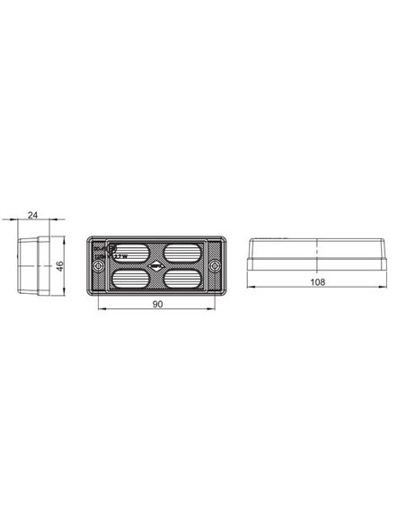 Piloto LED para marcha atrás rectangular LCD 657 12/24V homologado R IP68