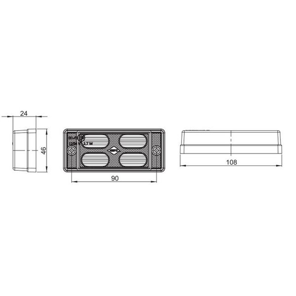 Piloto LED para marcha atrás rectangular LCD 657 12/24V homologado R IP68