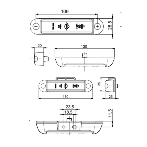 Feu de recul LED LCD 3241 12/24 V, homologué IP68