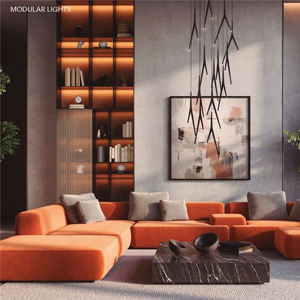 Suspension LED gris foncé MOANA avec détails lumineux, 5 W 3000 K 625 lm, ENSEMBLE DE 3 SUSPENSIONS MODULAIRES