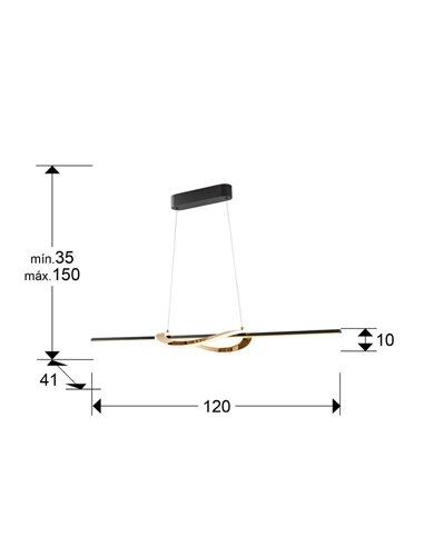 Lámpara de techo LED ENORA, altura regulable, 39W 2700-5000K 3.900Lm IP20 Negro/dorado