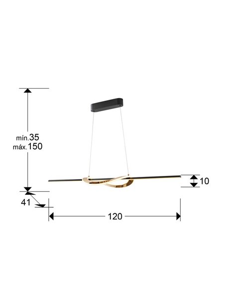Lámpara de techo LED ENORA, altura regulable, 39W 2700-5000K 3.900Lm IP20 Negro/dorado