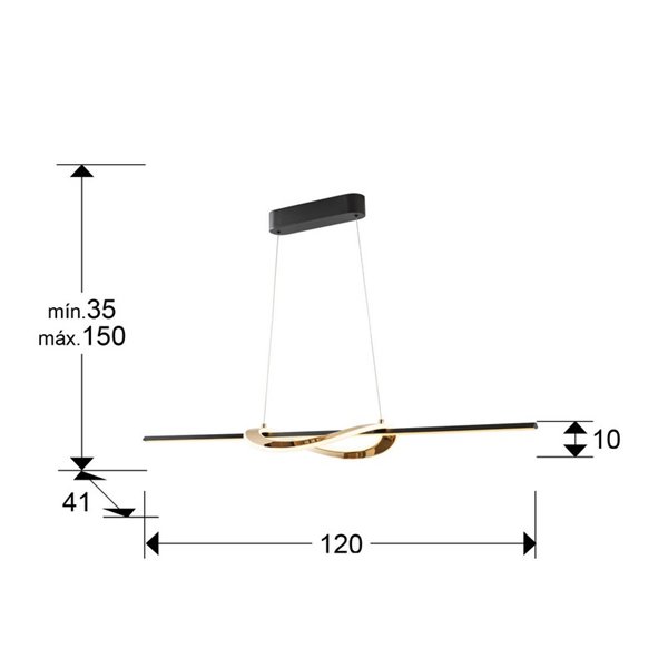 Luminária de teto LED ENORA, altura ajustável, 39W, 2700-5000K, 3900lm, IP20, preta/dourada