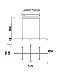 Lámpara colgante LED de diseño negra con 8 luces ÁFRICA, 42W 3000K 3600Lm, regulable TRIAC 2