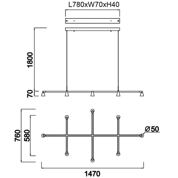 Suspension LED noire design AFRICA à 8 ampoules, 42 W, 3000 K, 3600 lm, variateur TRIAC