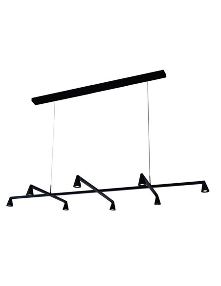 Luminária pendente LED preta de design AFRICA com 8 lâmpadas, 42W 3000K 3600lm, dimerizável por TRIAC.