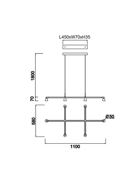 Suspension LED noire design AFRICA à 6 ampoules, 29 W, 3000 K, 2700 lm, variateur TRIAC