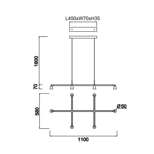 Luminária pendente LED preta de design AFRICA com 6 lâmpadas, 29W 3000K 2700lm, dimerizável por TRIAC.