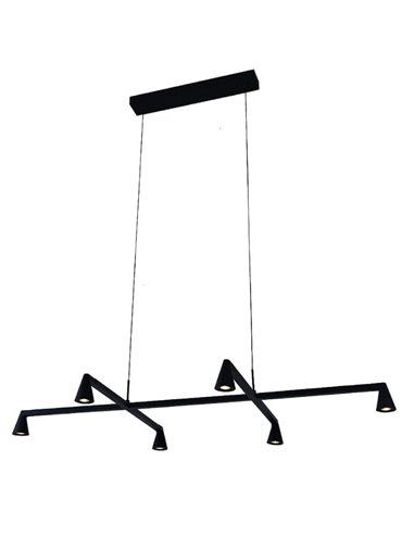 Luminária pendente LED preta de design AFRICA com 6 lâmpadas, 29W 3000K 2700lm, dimerizável por TRIAC.