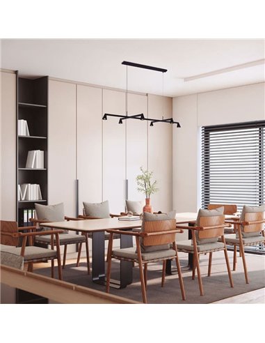 Luminária pendente LED preta de design AFRICA com 6 lâmpadas, 29W 3000K 2700lm, dimerizável por TRIAC.