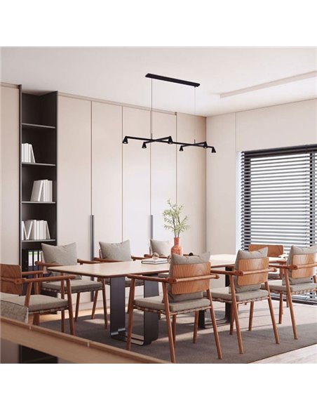 Luminária pendente LED preta de design AFRICA com 6 lâmpadas, 29W 3000K 2700lm, dimerizável por TRIAC.