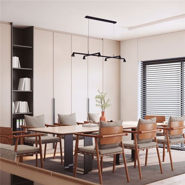 Luminária pendente LED preta de design AFRICA com 6 lâmpadas, 29W 3000K 2700lm, dimerizável por TRIAC.