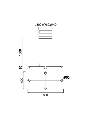 Lámpara colgante LED de diseño negra con 4 luces ÁFRICA, 21W 3000K 1800Lm, regulable TRIAC