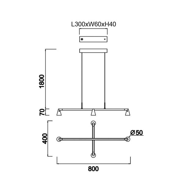 Lámpara colgante LED de diseño negra con 4 luces ÁFRICA, 21W 3000K 1800Lm, regulable TRIAC