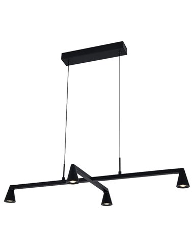 Luminária pendente LED preta de design AFRICA com 4 lâmpadas, 21W 3000K 1800lm, dimerizável por TRIAC.
