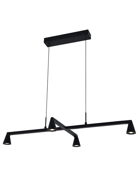 Lámpara colgante LED de diseño negra con 4 luces ÁFRICA, 21W 3000K 1800Lm, regulable TRIAC