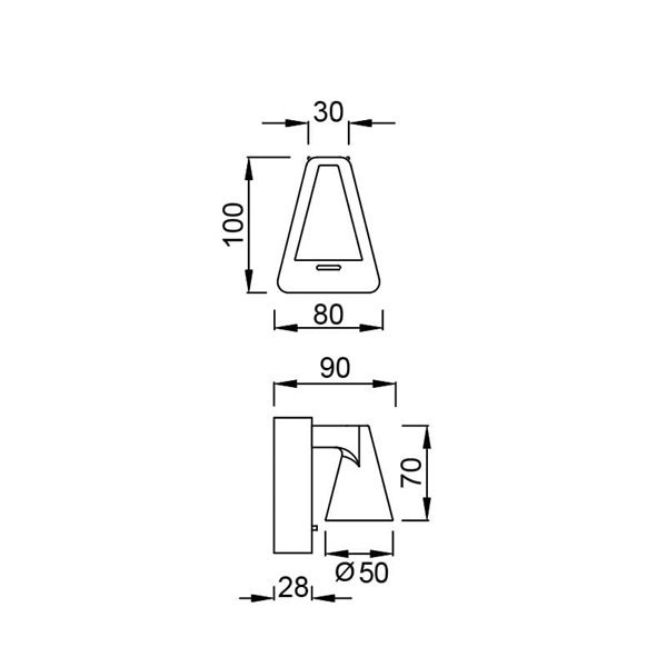 Luminária de parede LED preta AFRICA com interruptor, braço de 9 cm, 5 W, 3000 K, 450 lúmens.