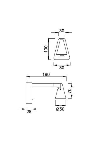 Aplique LED de pared negro con interruptor ÁFRICA, cuerpo extendido 19cm, 5W 3000K 450Lm