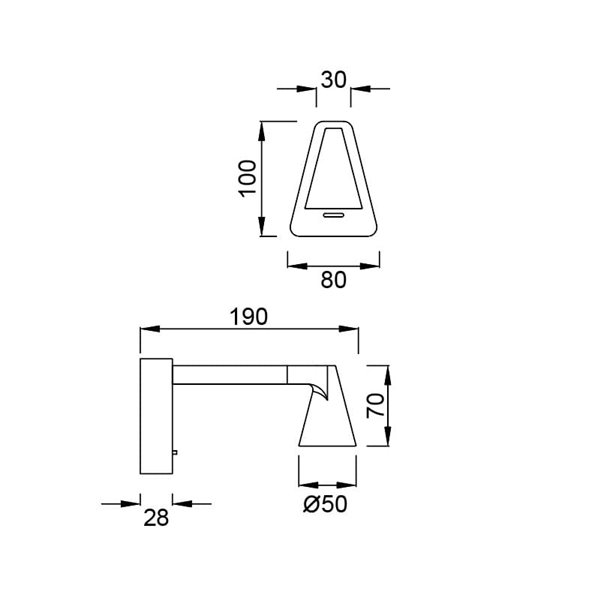 Aplique LED de pared negro con interruptor ÁFRICA, cuerpo extendido 19cm, 5W 3000K 450Lm