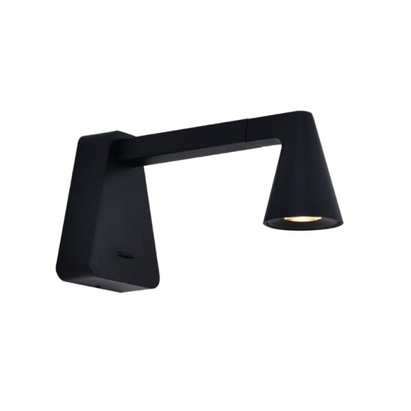 Aplique LED de pared negro con interruptor ÁFRICA, cuerpo extendido 19cm, 5W 3000K 450Lm