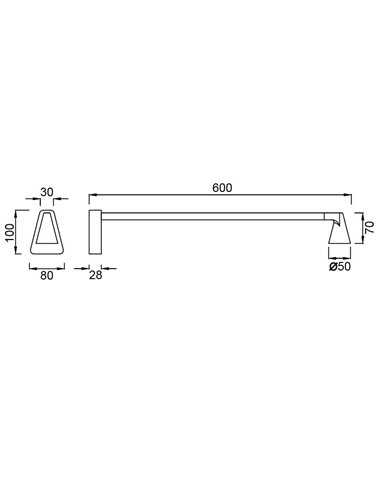 Aplique LED de pared negro sin interruptor ÁFRICA, brazo largo 60cm, 5W 3000K 450Lm