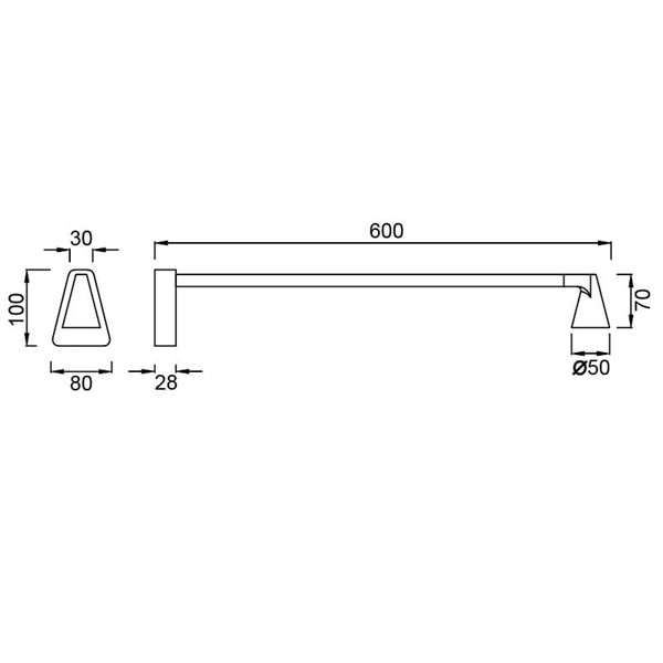Aplique LED de pared negro sin interruptor ÁFRICA, brazo largo 60cm, 5W 3000K 450Lm