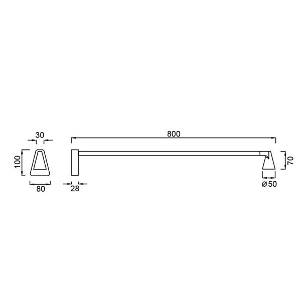 Aplique LED de pared negro sin interruptor ÁFRICA, brazo extra largo 80cm, 5W 3000K 450Lm