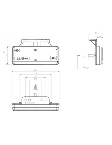 Piloto LED de gálibo lateral e intermitente con soporte LKD 2511 slim XS, homologado IA SM1 5 IP68