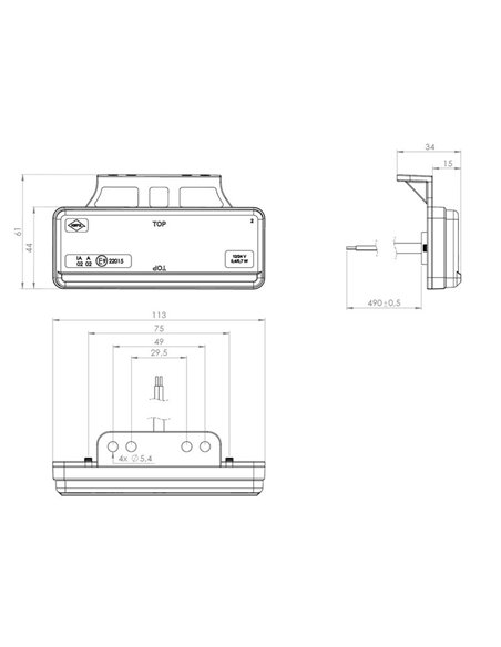 Piloto LED de gálibo lateral e intermitente con soporte LKD 2511 slim XS, homologado IA SM1 5 IP68