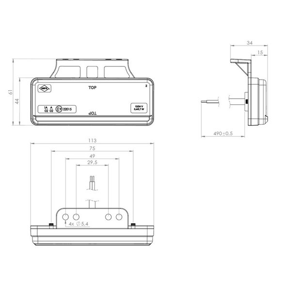 Piloto LED de gálibo lateral e intermitente con soporte LKD 2511 slim XS, homologado IA SM1 5 IP68