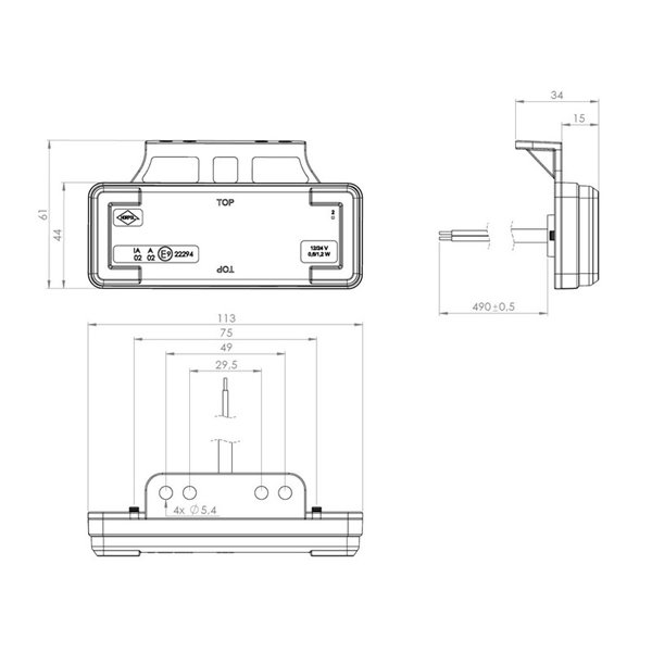 Feu clignotant latéral à LED Galibo LKD 2485 avec support, 12/24V IA SM1 5 IP68 approuvé.