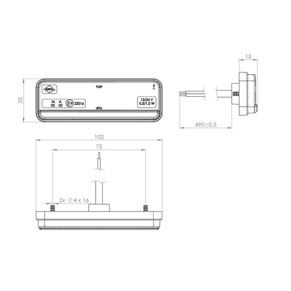 Feu clignotant latéral à LED LKD 2436 slim XS, 21/24V IA SM1 5 IP68 approuvé.