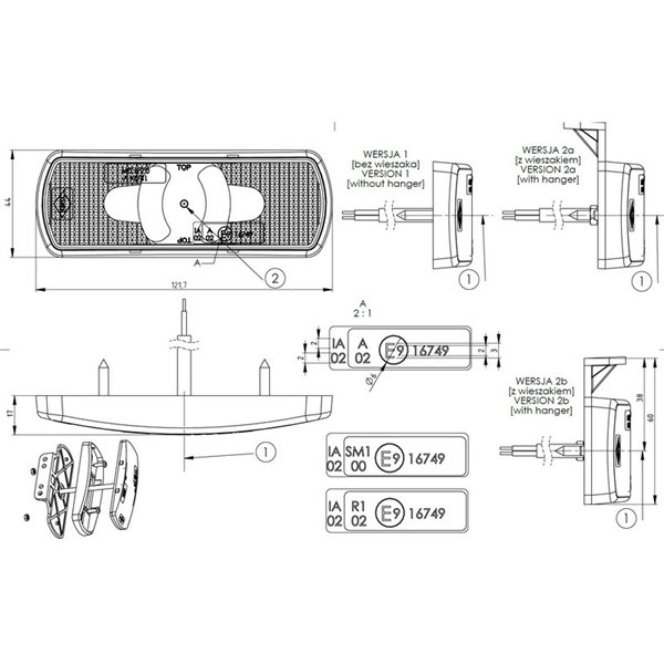 Feu de position latéral à LED LKD 2218 avec clignotant et réflecteur, 12/24 V, homologué IP68 (IA SM1 5).