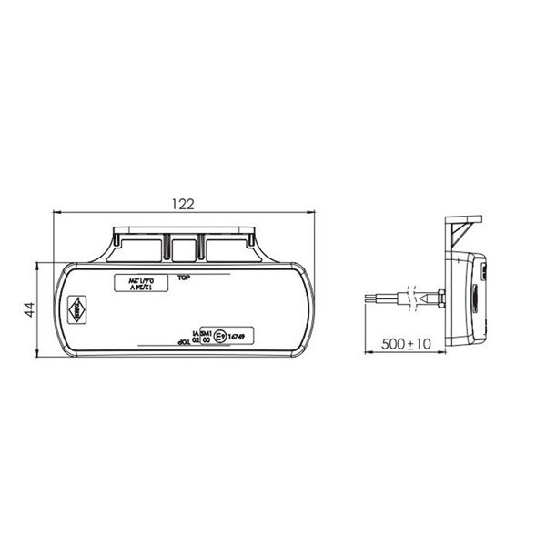 Luz de posição lateral em LED LKD 2222 com indicador de direção e refletor, com suporte, 12/24V, IA SM1 5, certificação IP68.