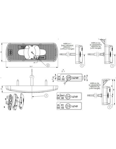 Luz de posição lateral em LED LKD 2222 com indicador de direção e refletor, com suporte, 12/24V, IA SM1 5, certificação IP68.