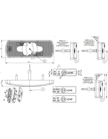 Piloto LED gálibo lateral con intermitente y reflectante LKD 2222 con soporte, 12/24V homologado IA SM1 5 IP68